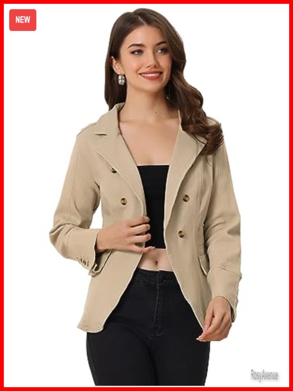Women's Denim Jacket Button Down Notched Lapel Long Sleeve Work Office Blazer